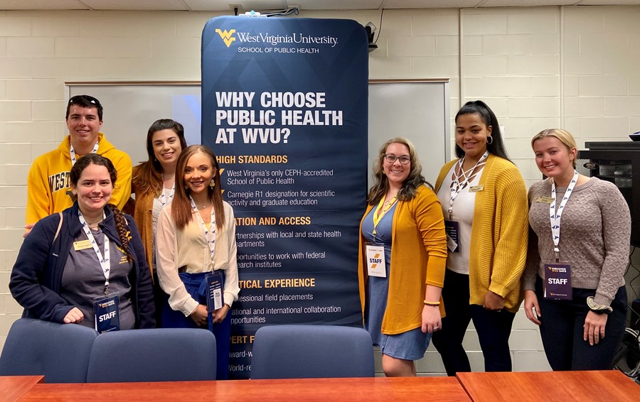 A few of the Dean's Ambassadors and Director of Admissions and Recruitment, Lauren Devine, following a fall 2019 Discover WVU Day event.