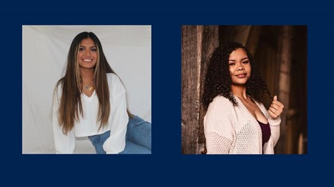 Photo of Niki Horiates, wearing a white top and blue jeans, on the left, and a photo of Shaelee Nelson, wearing a beige long-sleeved sweater with black top underneath, on the right.