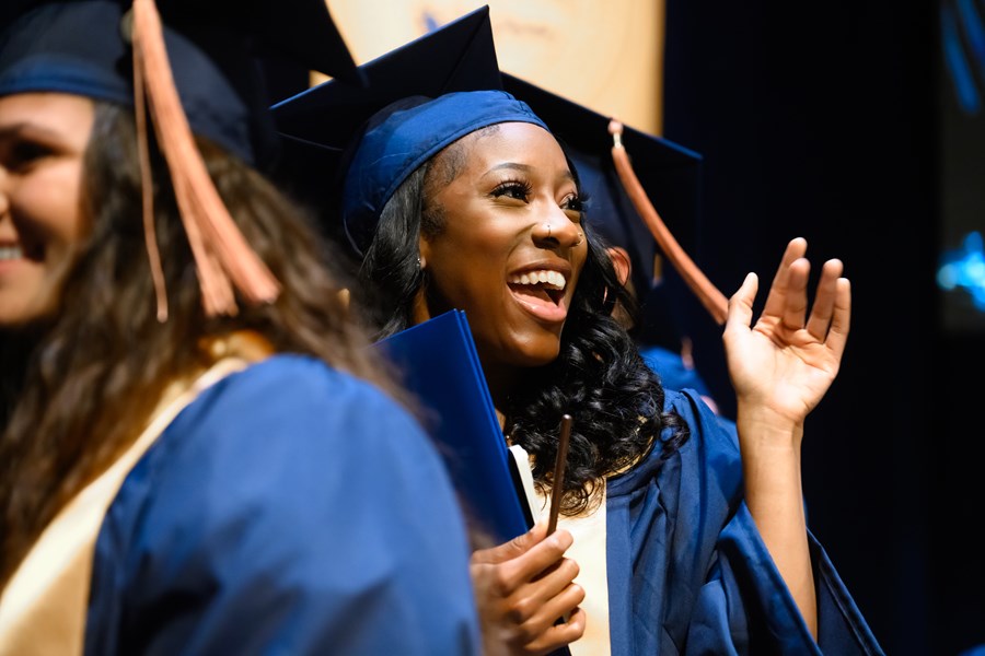 student at commencement ceremony