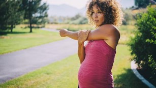 A pregnant woman exercising